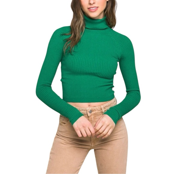 Love Tree Sweaters - Love Tree Green Ribbed Turtleneck Sweater size Large Long Sleeves Stretch